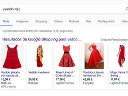 Captura de pantalla del servicio Google Shopping.