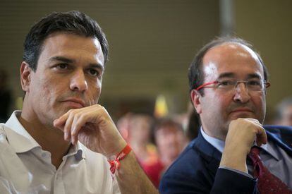 El líder del PSOE, Pedro Sánchez, amb Miquel Iceta (PSC).