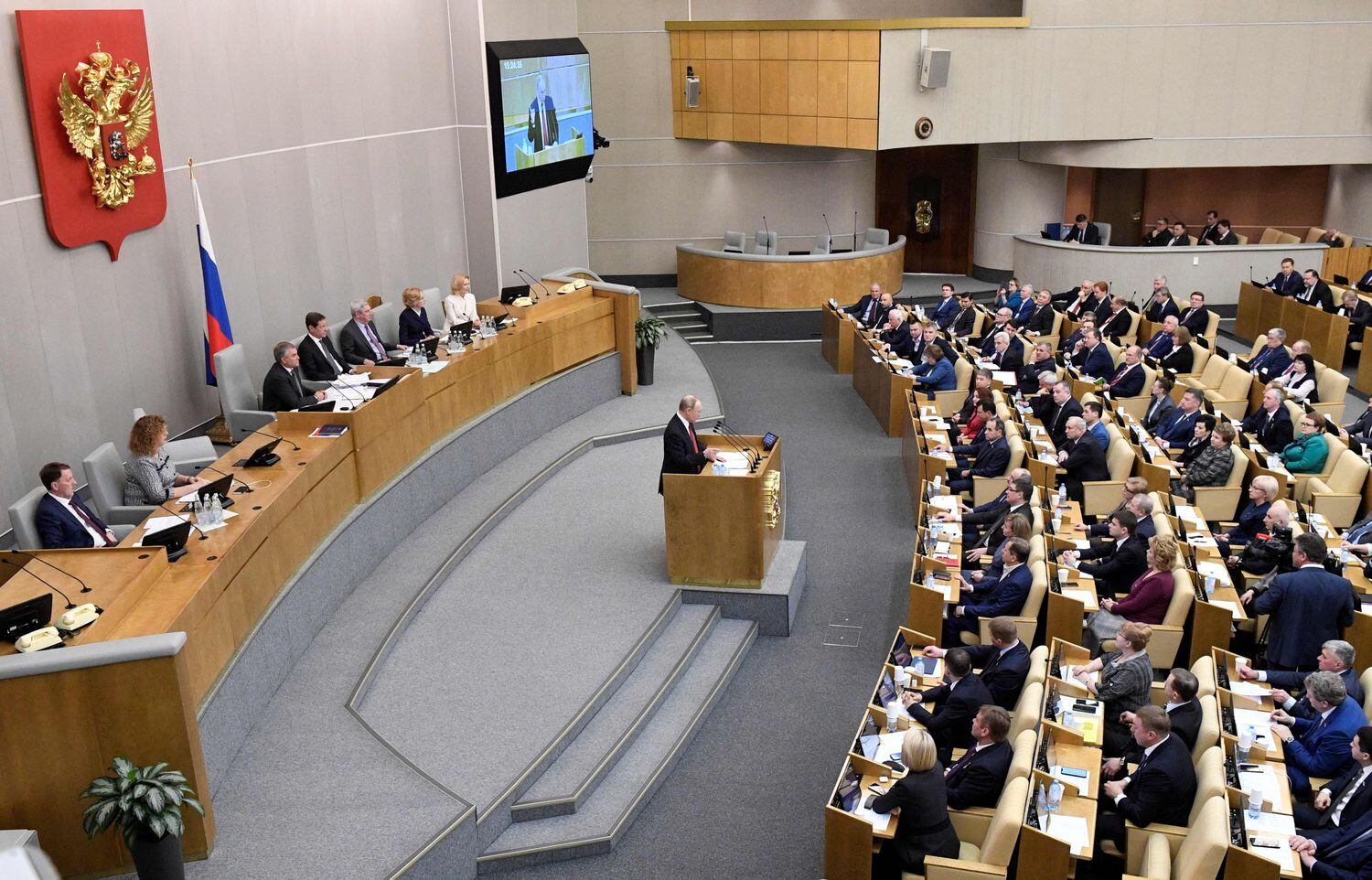 El presidente ruso, Vladímir Putin, en la Duma estatal el 10 de marzo de 2020.