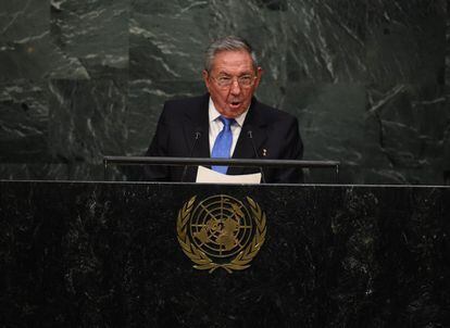 El presidente cubano Raúl Castro interviene en la 70ª Asamblea General de la ONU en Nueva York (EE UU), el 28 de septiembre de 2015.
