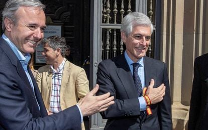 Adolfo Suárez Illana, candidato del Partido Popular al Congreso por Madrid, Jorge Azcón en Zaragoza.