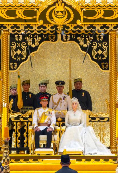 Abdul Mateen and Anisha Isa Kalebic, during the ceremony that makes their marriage official in Brunei, on Sunday.