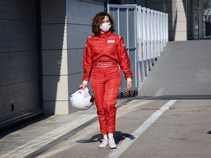 La presidenta de la Comunidad de Madrid, Isabel Díaz Ayuso, en su visita el pasado martes al recién remodelado circuito del Jarama, que ahora se llamará Circuito de Madrid Jarama-RACE.