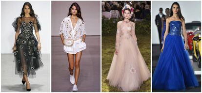 De izquierda a derecha: Blanca Padilla en los desfiles de Oscar de la Renta, Zimmerman, Dior y Ralph Lauren.