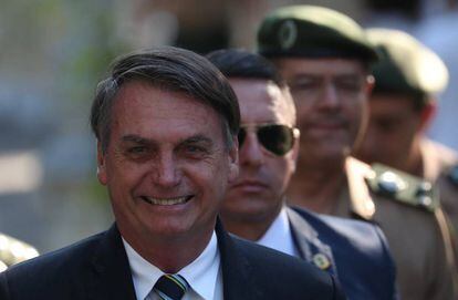 El presidente Bolsonaro este lunes en Río de Janeiro en el aniversario de una escuela militar.