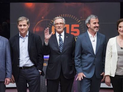 Los cinco candidatos a la alcaldía de Barcelona, en un debate en 2015.