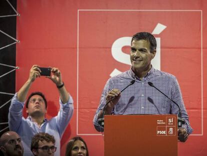 El candidato a la secretaría general del PSOE, Pedro Sánchez, este jueves en Cádiz.