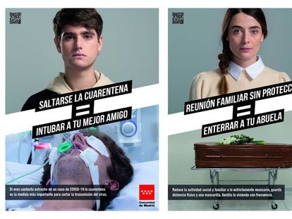 Dos de los carteles de la nueva campaña de concienciación de la Comunidad de Madrid.