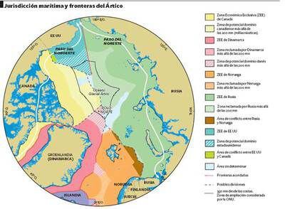 Jurisdición marítima y fronteras del Ártico.