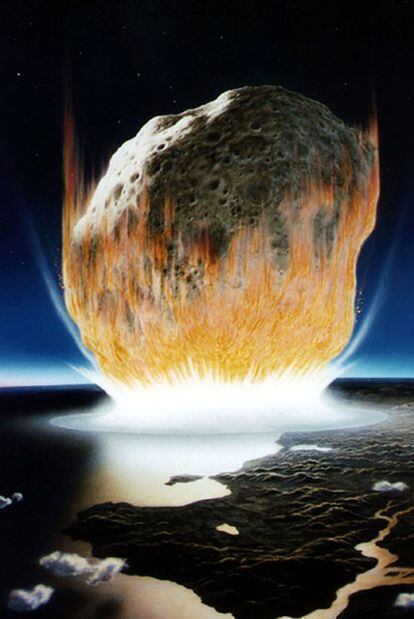 Recreación del choque de un meteorito con la Tierra.