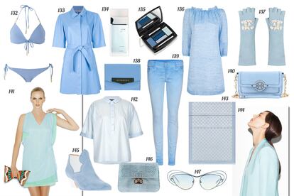  
132. Calvin Klein Bikini con detalles metálicos. 133. Drome Vestido camisero de piel con cinturón. 134. Dolce & Gabbana Eau de toilette “Light Blue Dreaming in Portofino”. 135. Lancôme Paleta de sombras “Hypnose”. 136. Goat Vestido con manga francesa y mini volante en el escote. 137. Chanel Cruise Mitones largos de ante con logos de flores. 138. Givenchy Monedero. 139. True Religion Pitillos con efecto degradé. 140. Tory Burch Bolso de piel con asa de cadena. 141. SuiteBlanco. 142. Topshop Blusa oversized. 143. Loewe Foulard con logos. 144. Zara. 145. Acne Botín de ante. 146. Valentino Garavani Bolso de pitón con cierre metálico. 147. Erdem Gafas de sol con montura metálica.