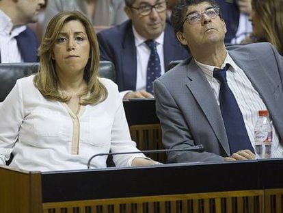 Susana D&iacute;az y Diego Valderas, este mi&eacute;rcoles en el Parlamento.