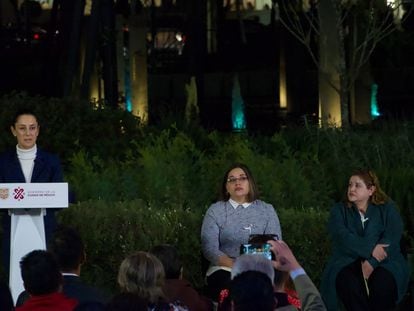 Claudia Sheinbaum durante la inauguración del Memorial Colegio Rébsamen en la Alameda Sur, este jueves.