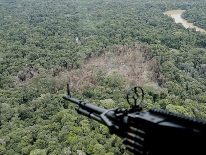 Campamento de las disidencias de las FARC, bombardeado por el Ejército de Colombia el 2 de marzo de 2021 en el municipio colombiando Calamar.