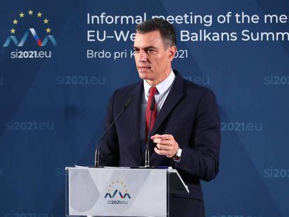 El presidente del Gobierno, Pedro Sánchez, durante la cumbre UE-Balcanes en Eslovenia / POOL