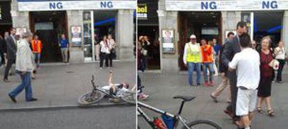El Príncipe ayuda a un ciclista que perdió el equilibrio al intentar grabarle con el móvil.