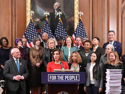 Nancy Pelosi, durante una conferencia de prensa en el Capitolio. 