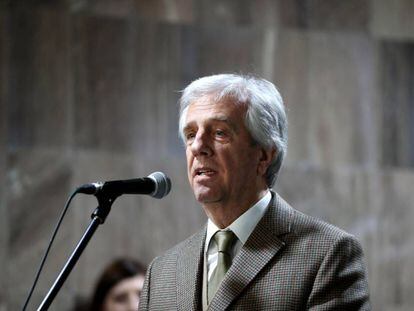 El presidente de Uruguay, Tabaré Vázquez, durante un acto público en Montevideo, el lunes 3 de agosto.