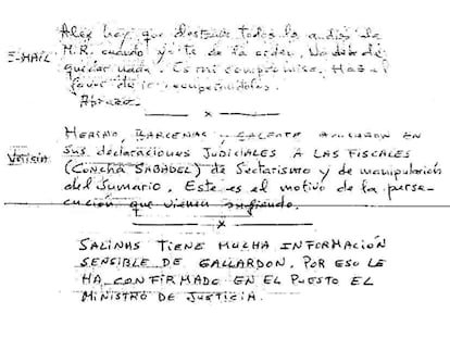 Copia del escrito incautado en el cacheo a Isidro Sánchez.
