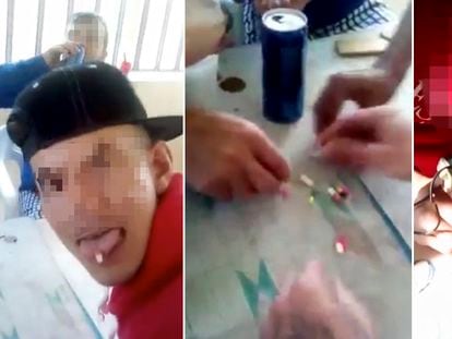 Imágenes del vídeo grabado el verano del año pasado por siete presos de la cárcel de Monterroso (Lugo) en el que consumen un cóctel de fármacos y se tatúan.