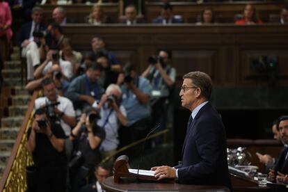 Alberto Núñez Feijóo, durante su intervención en el Congreso. 