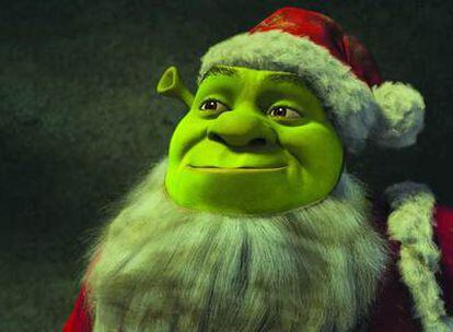 Shrek, caracterizado de Papá Noel.