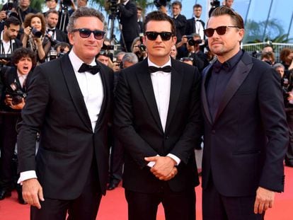 Alejandro Agag, Orlando Bloom y Leonardo DiCaprio este jueves en la alfombra roja del Festival de Cannes.