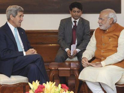 Kerry y Mody, este viernes en Nueva Delhi.