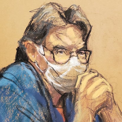 NXIVM cult leader Keith Raniere looks on during his sentencing hearing in a sex trafficking and racketeering case inside the Brooklyn Federal Courthouse in New York, U.S., New York, U.S., October 27, 2020 in this courtroom sketch.  REUTERS/Jane Rosenberg