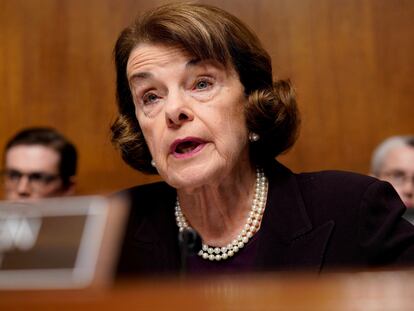 Sen. Dianne Feinstein asks a question as U.S. Attorney General William Barr testifies before a Senate Judiciary Committee on Capitol Hill in Washington, U.S., May 1, 2019.