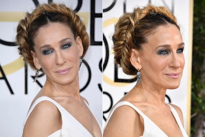 El premio Yulia Timoshenko 2.0 es para Sarah Jessica Parker, que no pisaba la alfombra roja de los Globos de Oro desde 2007 y lo hizo con esta reinterpretación algo exagerada de las trenzas a modo de diadema.