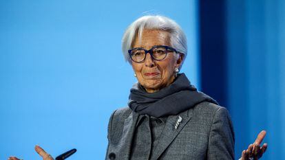 La presidenta del BCE, Christine Lagarde, en una conferencia en Fráncfort el 14 de diciembre de 2023.