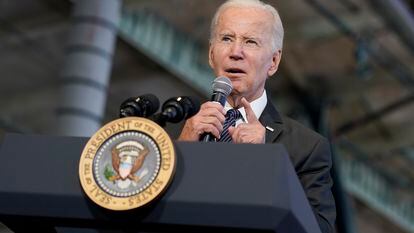 El presidente de Estados Unidos, Joe Biden, durante un discurso este lunes en Boston.