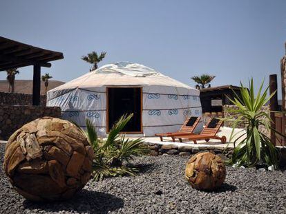 Vista de la Eco Yurt Suite, en el proyecto hotelero Lazarote Retreats, en Lanzarote. 
