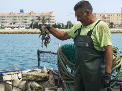 Un pescador espa&ntilde;ol, en aguas cercanas a Gibraltar.
