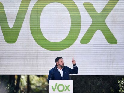 El líder de Vox, Santiago Abascal, en un acto en octubre de 2019.