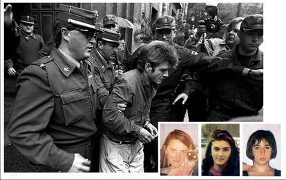 Miguel Ricart es trasladado a la Audiencia de Valencia en febrero de 1995. Había sido detenido en 1993 y condenado a 186 años de cárcel por la violación y asesinato de las niñas de Alcàsser, Desirée Hernández, Miriam García y Antonia Gómez (en la imagen inferior, de izquierda a derecha).