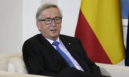 Jean-Claude Juncker, presidente de la Comisi&oacute;n Europea, este jueves en La Moncloa (Madrid).  