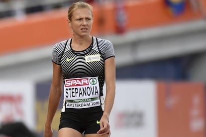 Yuliya Stepanova durante los Europeos de Ámsterdam.