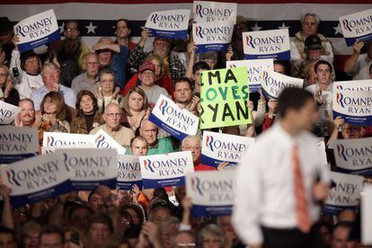 Paul Ryan se dirige a una multitud de votantes republicanos en Lima, Ohio.