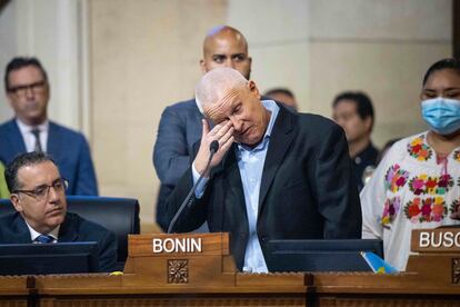 Los Angeles City Councilman Mike Bonin sheds tears as he speaks about the racist comments directed towards his son during the council's meeting on Tuesday, Oct. 11, 2022. Nury Martinez stepped down as council president and took a leave of absence following the release of racist comments with councilmen Gil Cedillo and Kevin de León. (Sarah Reingewirtz/The Orange County Register via AP)
