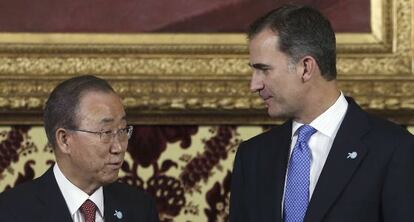 Ban Ki-moon y el Rey en el Palacio Real, este jueves.