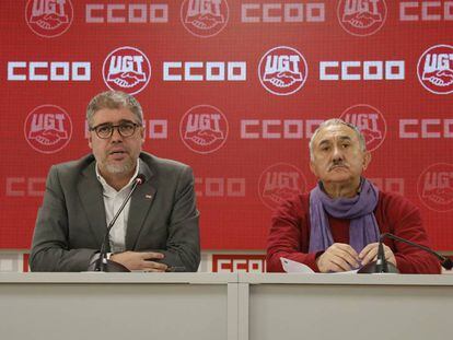 El secretario general de CC.OO, Unai Sordo, y el de UGT, Pepe Álvarez, se reúnen para analizar la situación del diálogo social y las propuestas sindicales para los primeros meses de 2019.