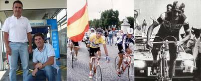 De izquierda a derecha: Arroyo y Delgado; Delgado en los Campos Elíseos tras ganar el Tour de 1988, y Arroyo coronando la meta del Puy de Dôme en 1983./ c. a. / efe