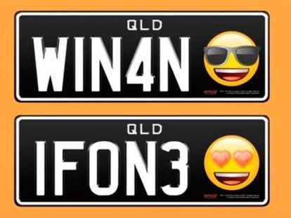 Ejemplos de placas con emoticonos difundidas por el departamento de matrículas personalizadas de Queensland.