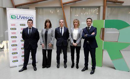 El equipo directivo del grupo Uvesco, antes de la rueda de prensa convocada el lunes.