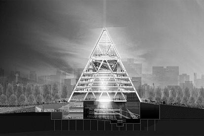 Sección de la pirámide diseñada por Norman Foster para la nueva capital de Kazajistán.