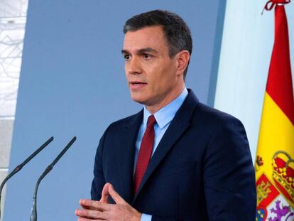 Pedro Sánchez, durante una comparecencia de prensa.