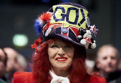 Una partidaria del Brexit, en un acto de campaña en Londres, el 19 de febrero.