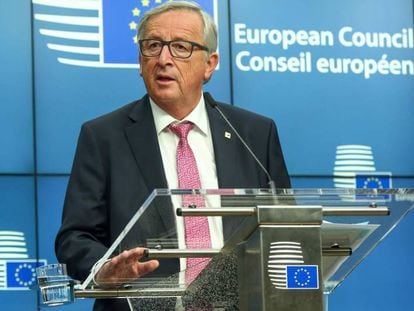 Jean Claude Juncker, presidente de la Comisi&oacute;n Europea, en una conferencia de prensa.